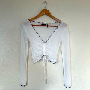 Out From Under | Urban Outfitters | White Long Sleeve Ruched Crop Top - Small